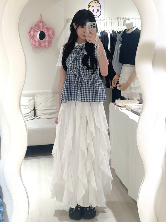 人氣之選!!娃娃格紋綁帶上衣