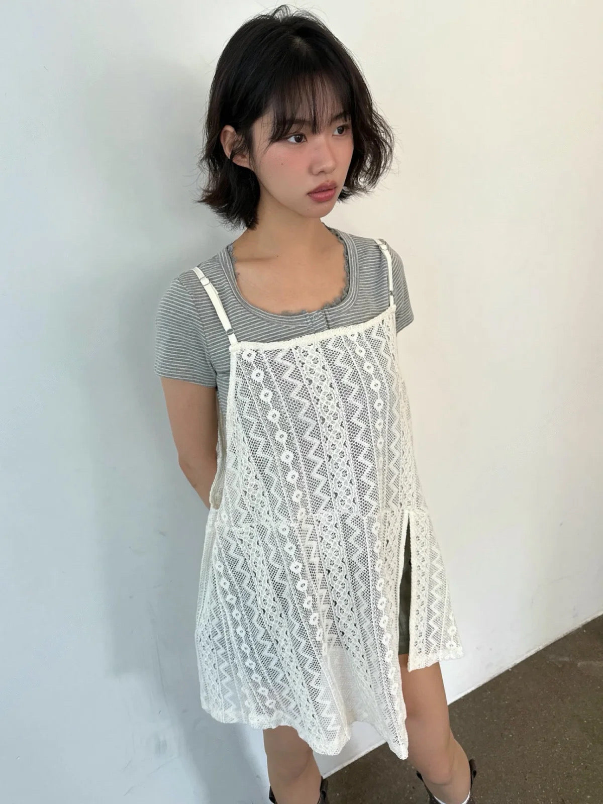 肩帶可調ᵎᵎ。🧷蕾絲側開叉罩裙