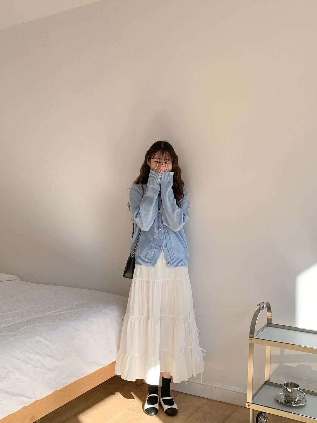 橡筋腰側開叉綁帶傘裙