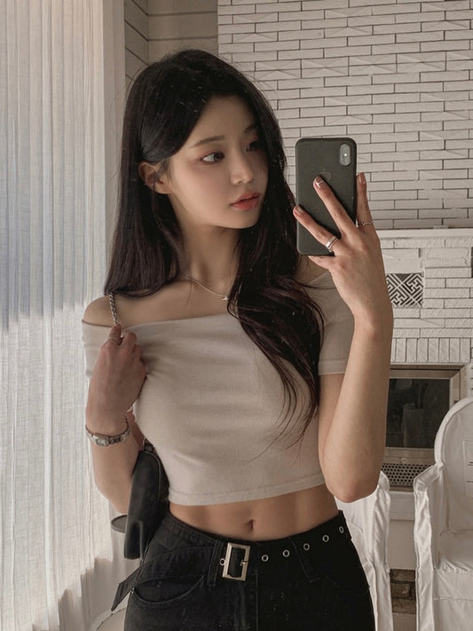 棉質舒適一字肩上衣