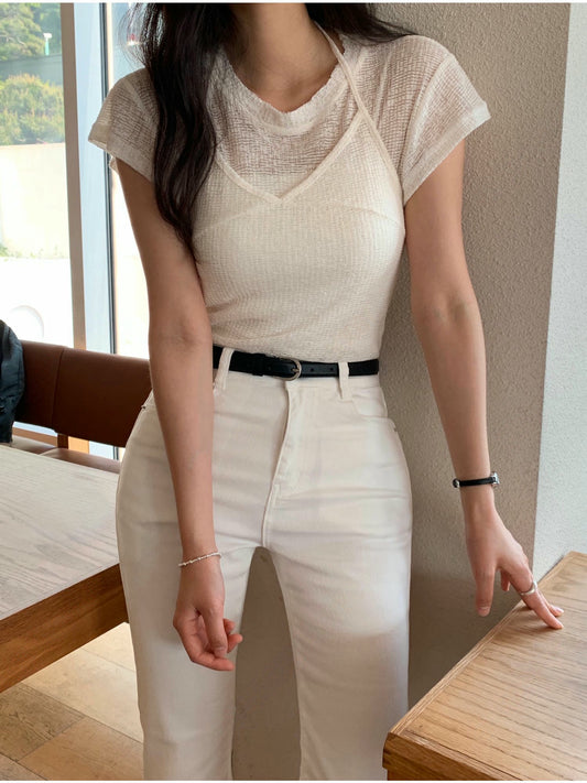 夏日舒服透薄掛頸上衣