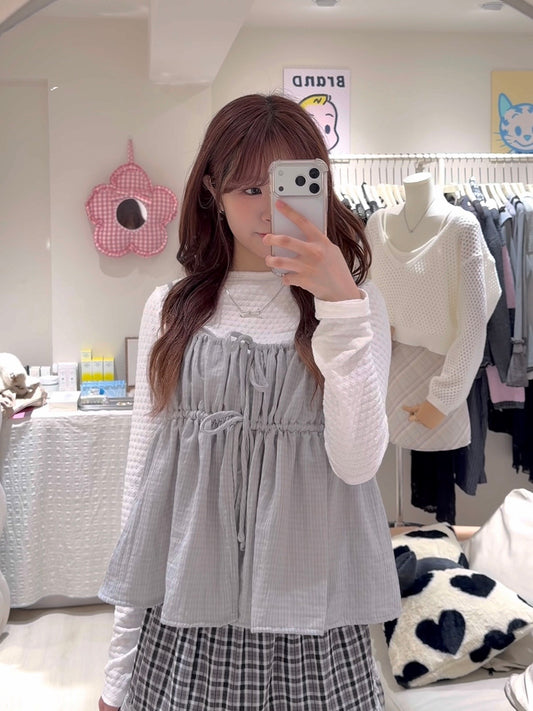 BB棉格紋綁帶小背心