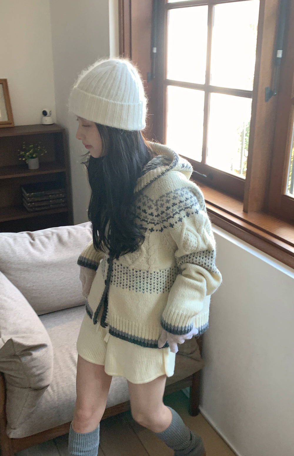 韓系慵懶風針織連帽外套