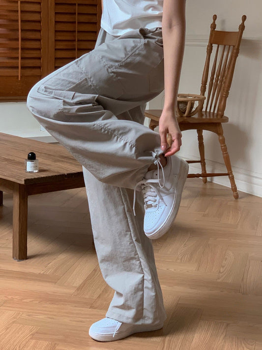 索索料抽繩工裝闊褲