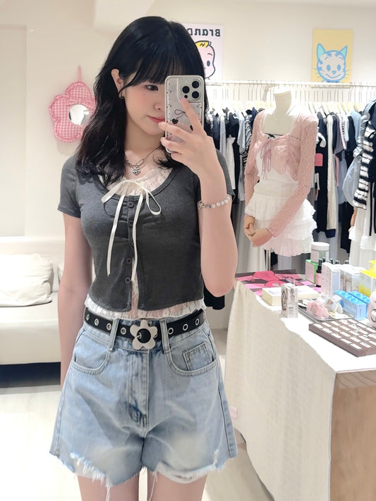 夏日日常套裝✿蕾絲牛仔褲套裝