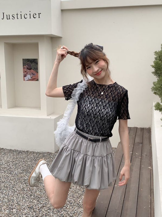 百搭單品୨୧🤍蕾絲透膚短tee