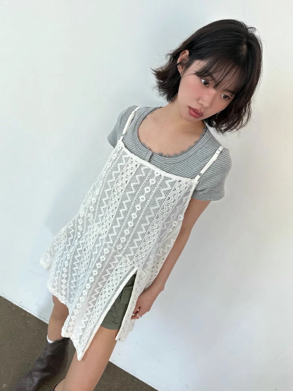 肩帶可調ᵎᵎ。🧷蕾絲側開叉罩裙