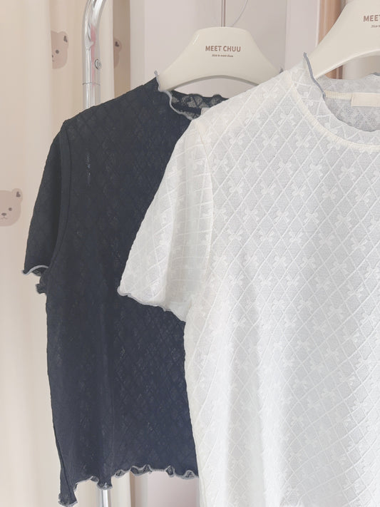 蝴蝶結暗紋ruffle tee