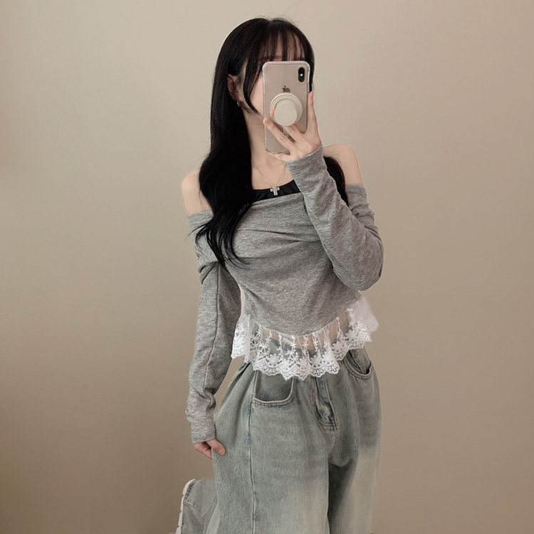 蕾絲層疊掛頸長tee