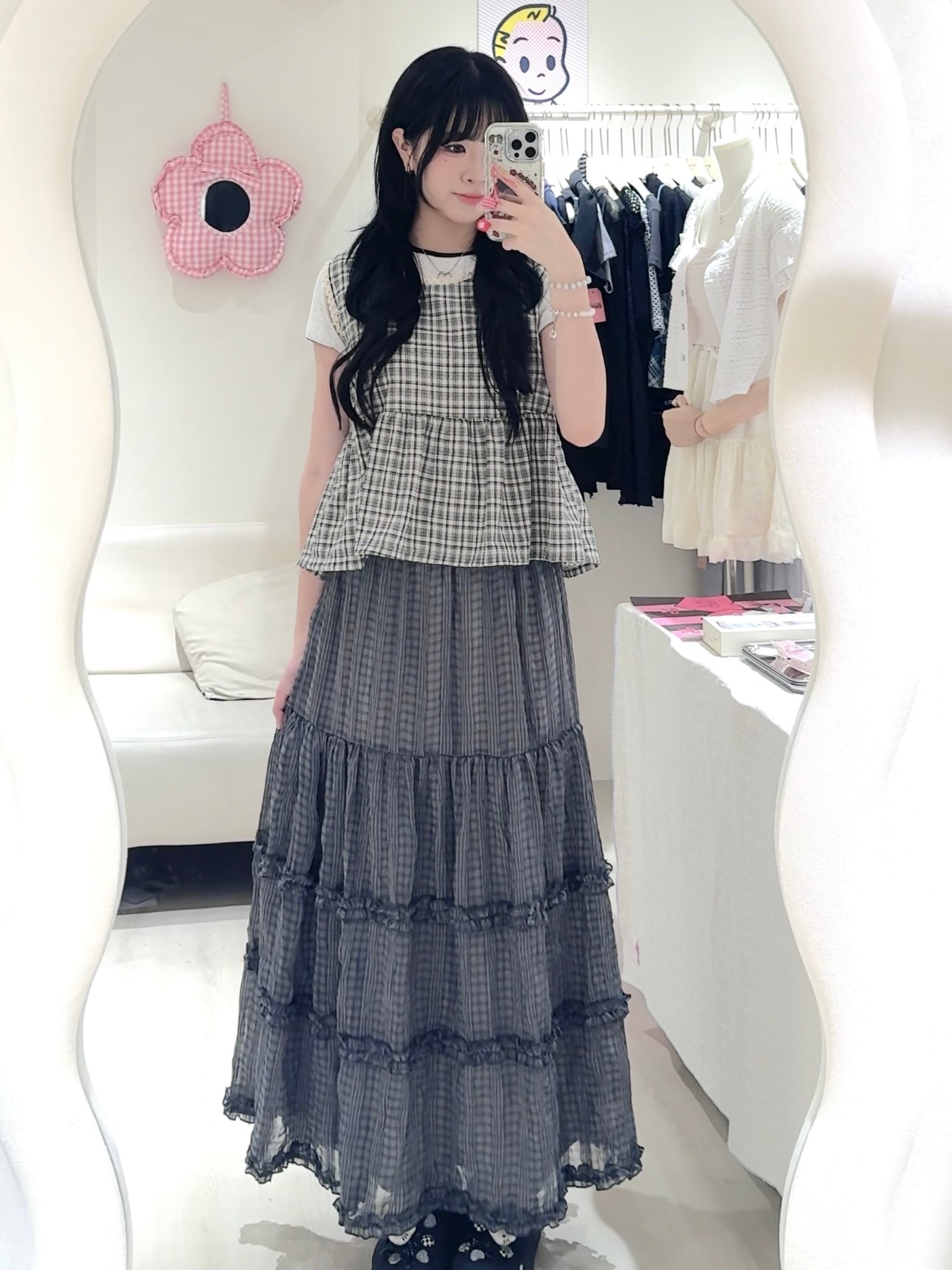 超舒服滾邊短tee+格紋背心