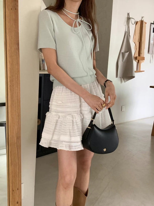 窩夫格紋花邊蛋糕短裙