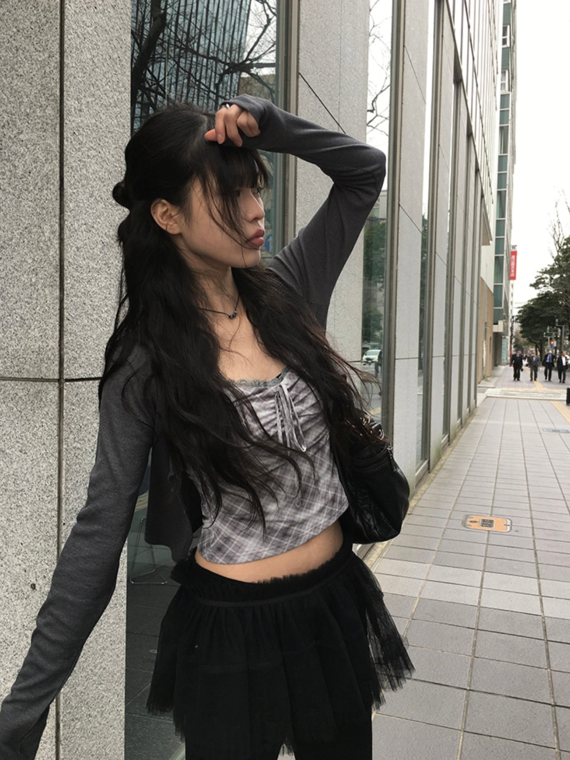 菱格皺摺綁帶兩件套裝