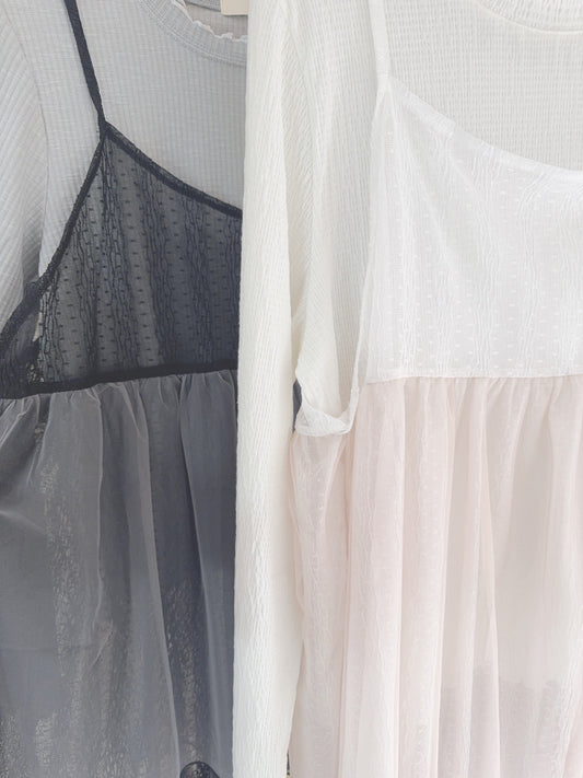 日系波點拼接莎莎罩衫