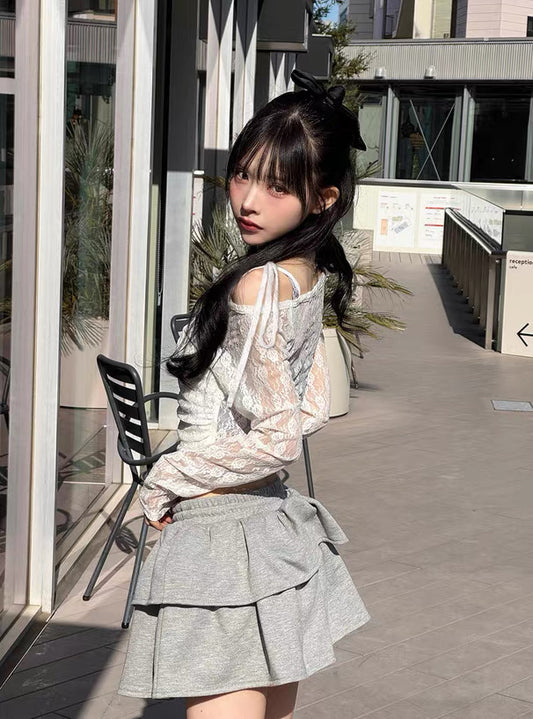 韓系蕾絲綁帶透膚上衣