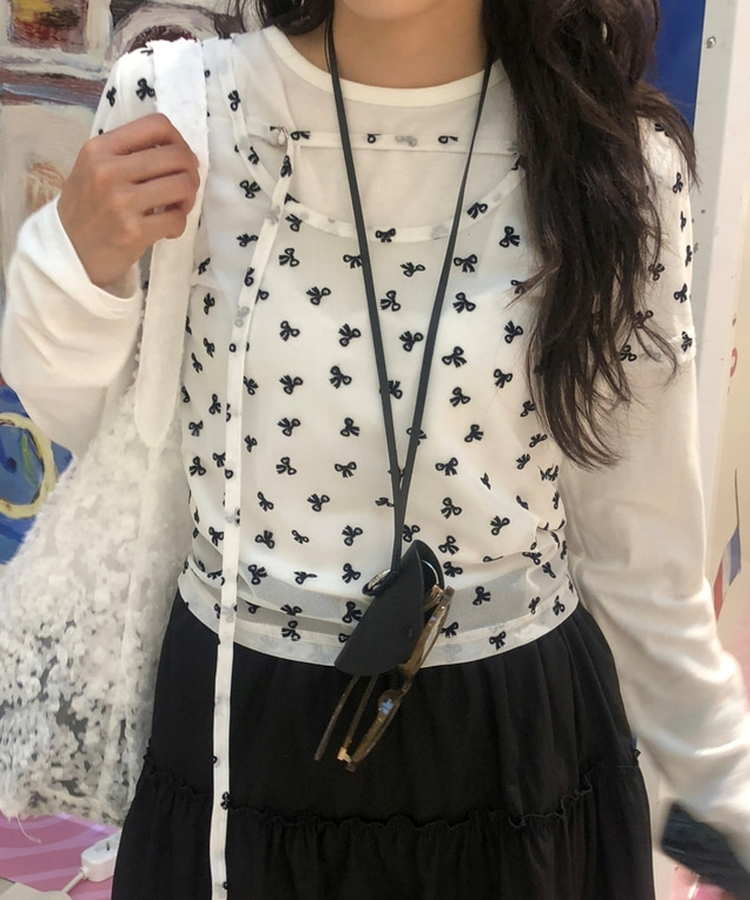 蝴蝶結綁帶網紗Tee