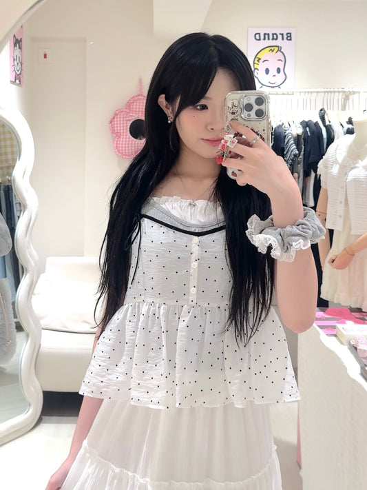 可愛upup♡ᵎᵎ波點拼色小背心