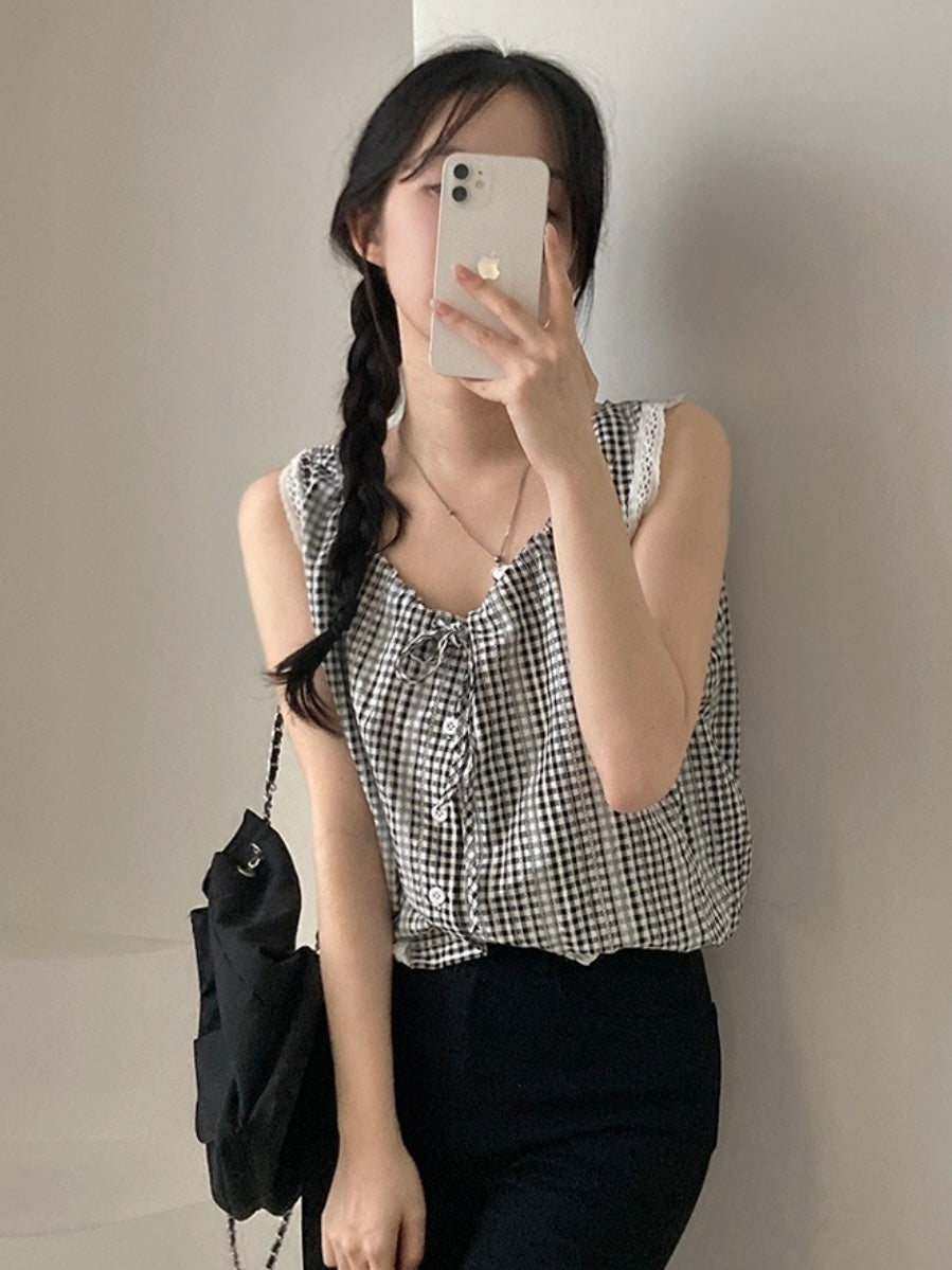 Frill shirring sleeveless
