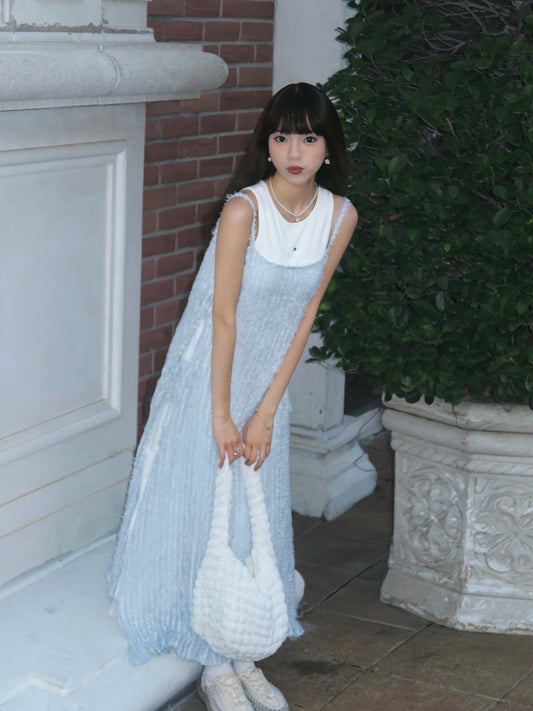 心心tag內搭+薄款毛茸茸罩裙套裝