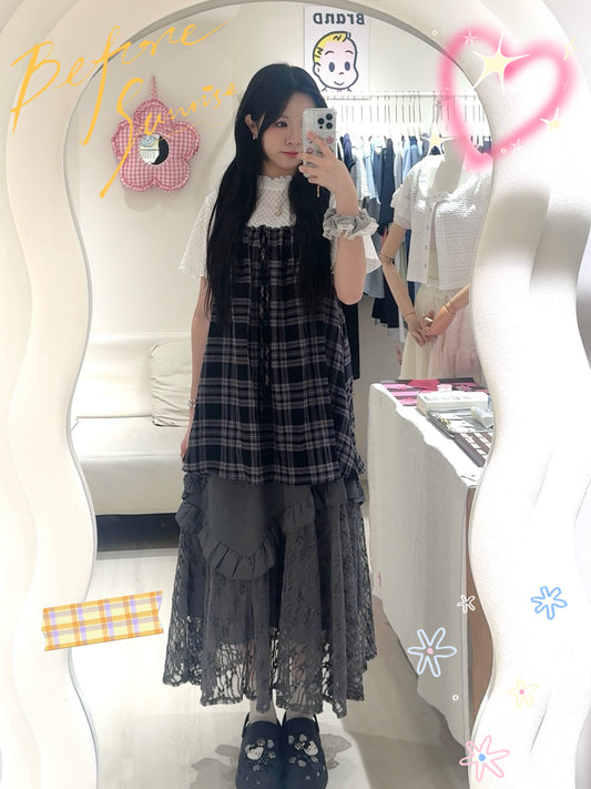 BB棉格紋綁帶小背心