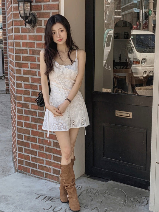 疊穿OK!蕾絲花花抽繩OPS