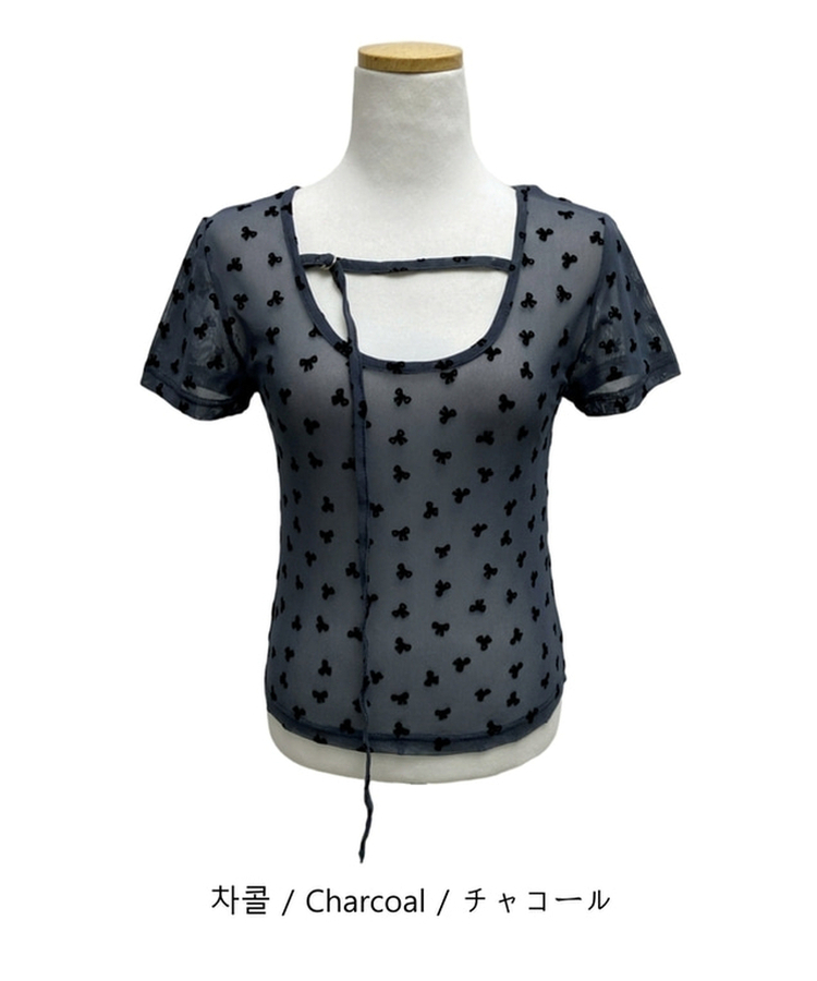 蝴蝶結綁帶網紗Tee