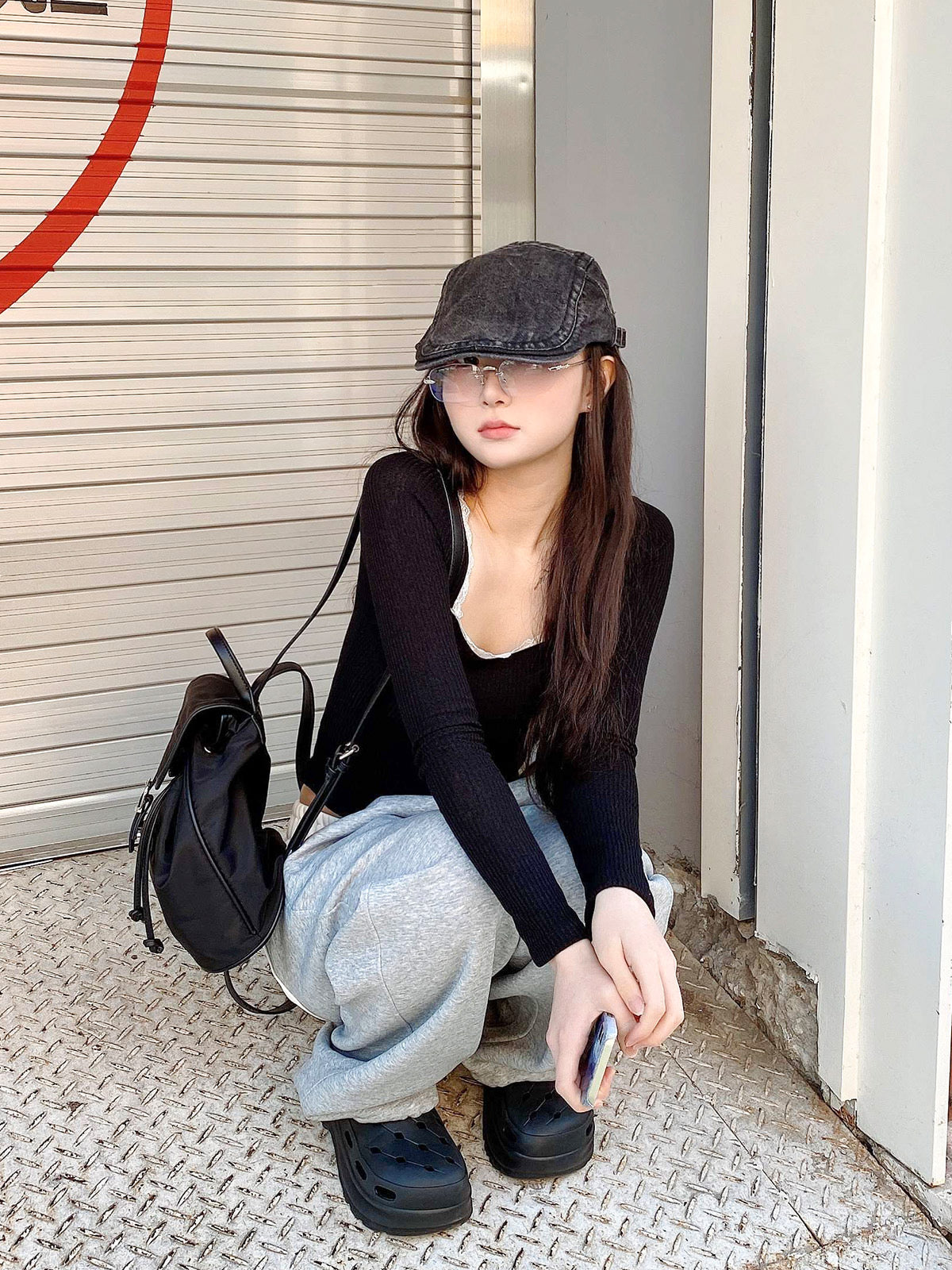 方領蕾絲花邊長tee