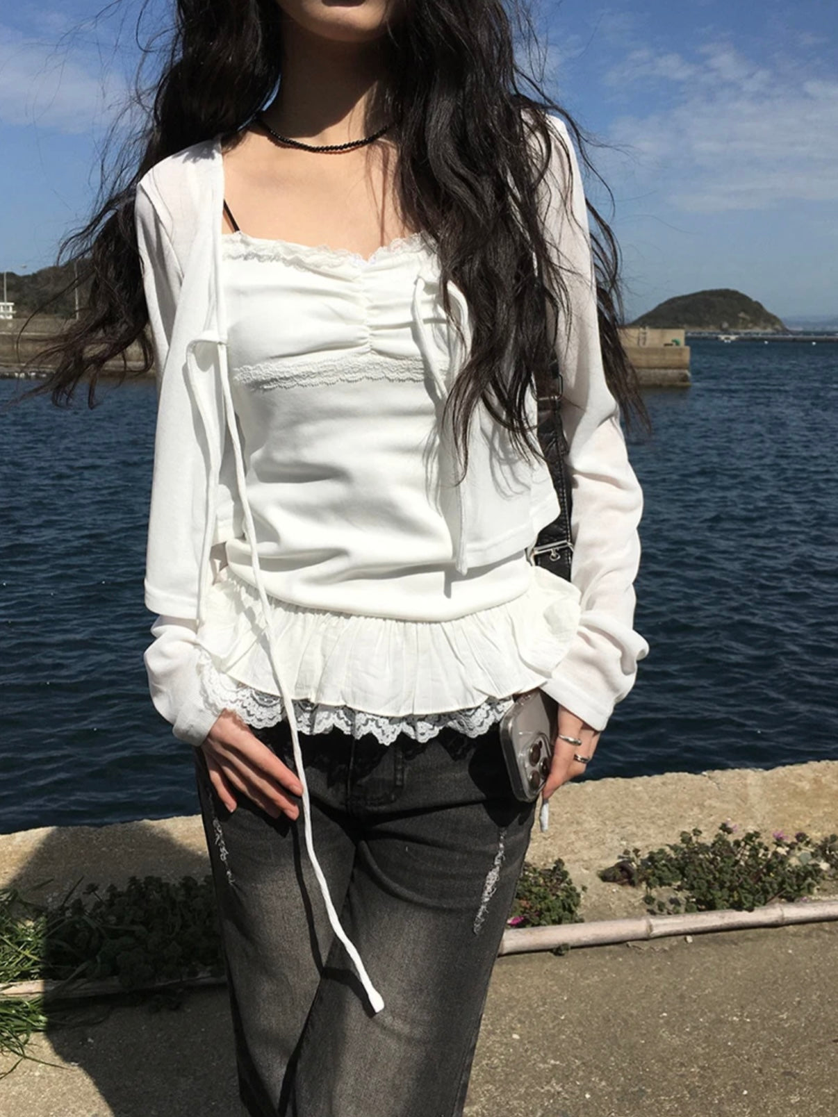 花邊Layer背心+透薄外套Set