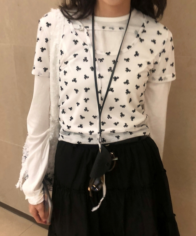 蝴蝶結綁帶網紗Tee