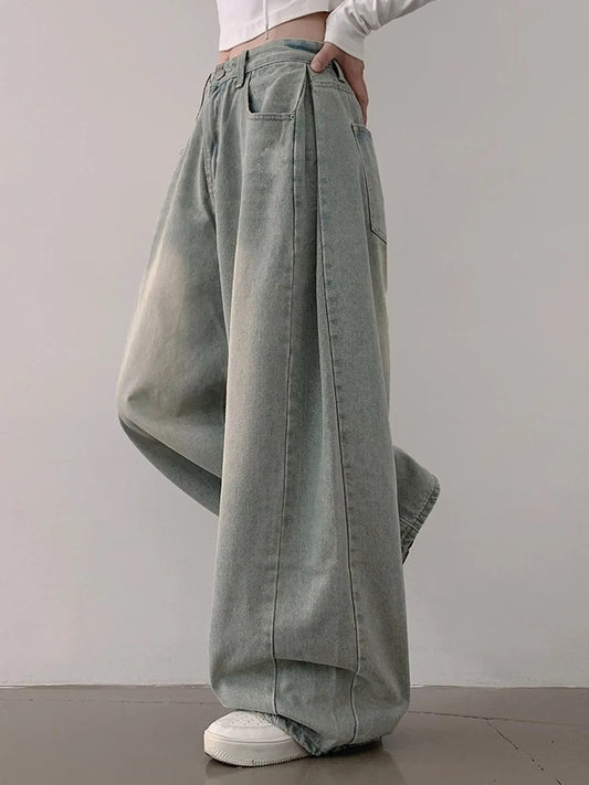 洗水側打褶闊腳牛仔褲