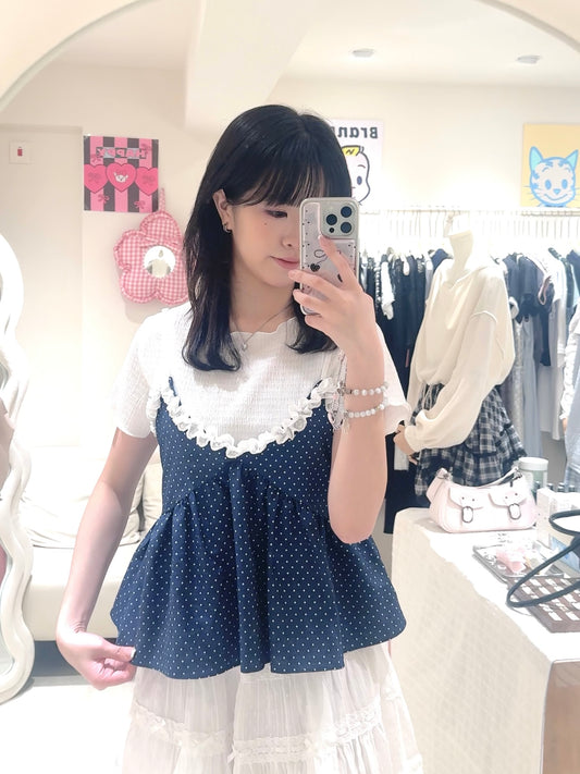 波點熱潮🍦花邊牛仔背心套裝