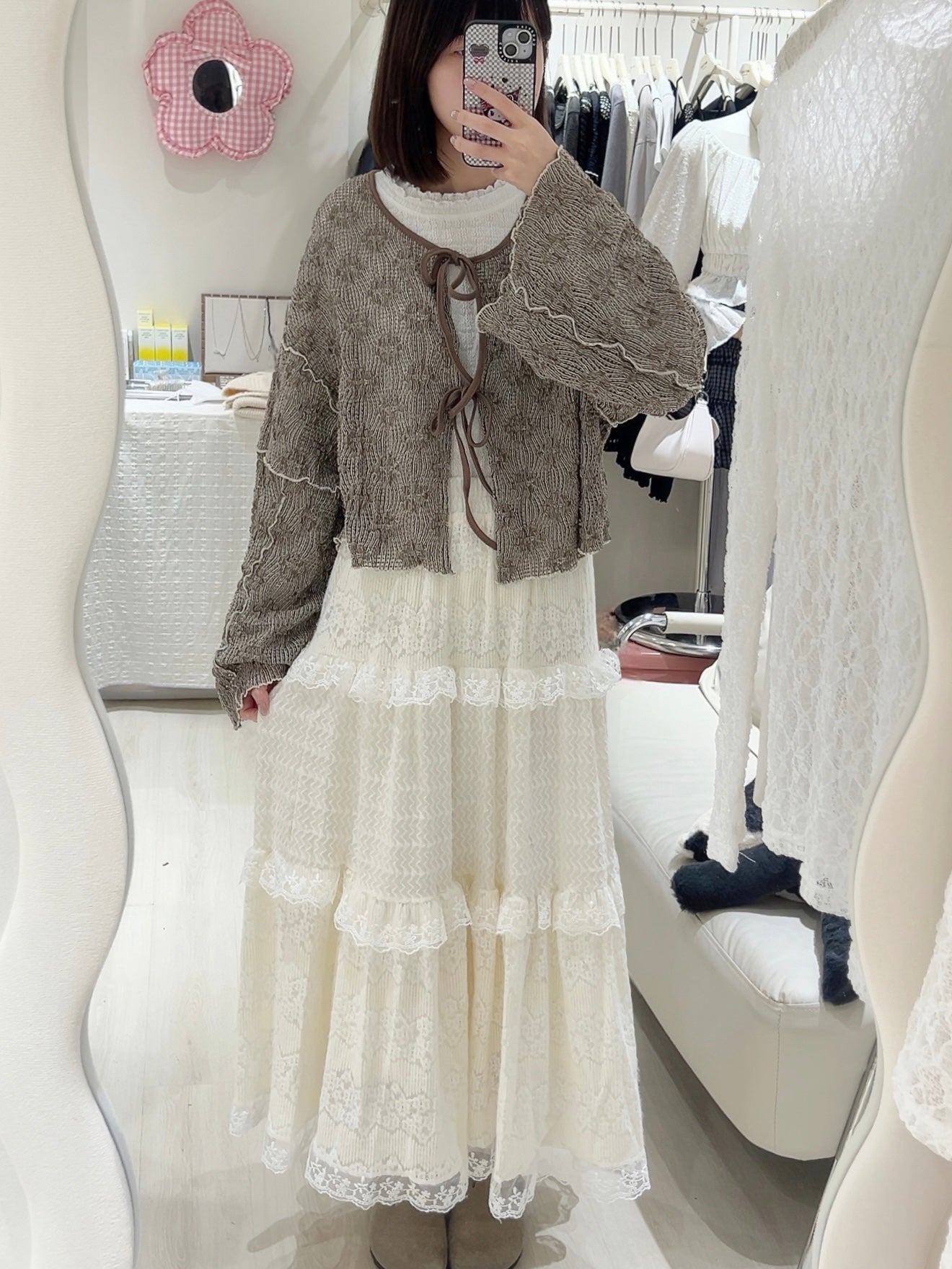 撞色波浪邊花花綁帶外套