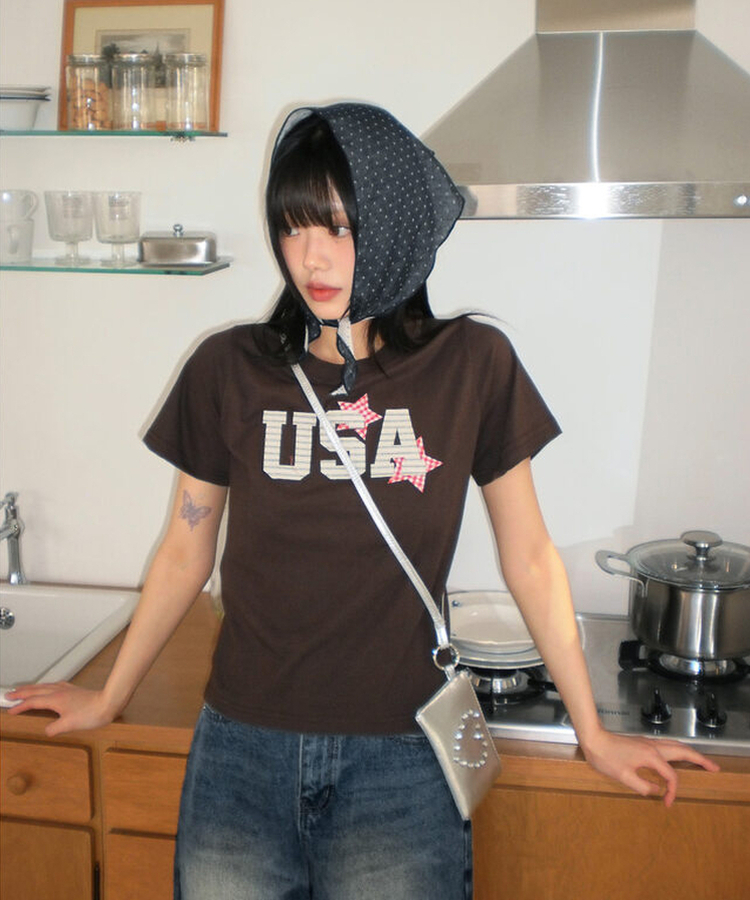 USA復古布貼短袖tee
