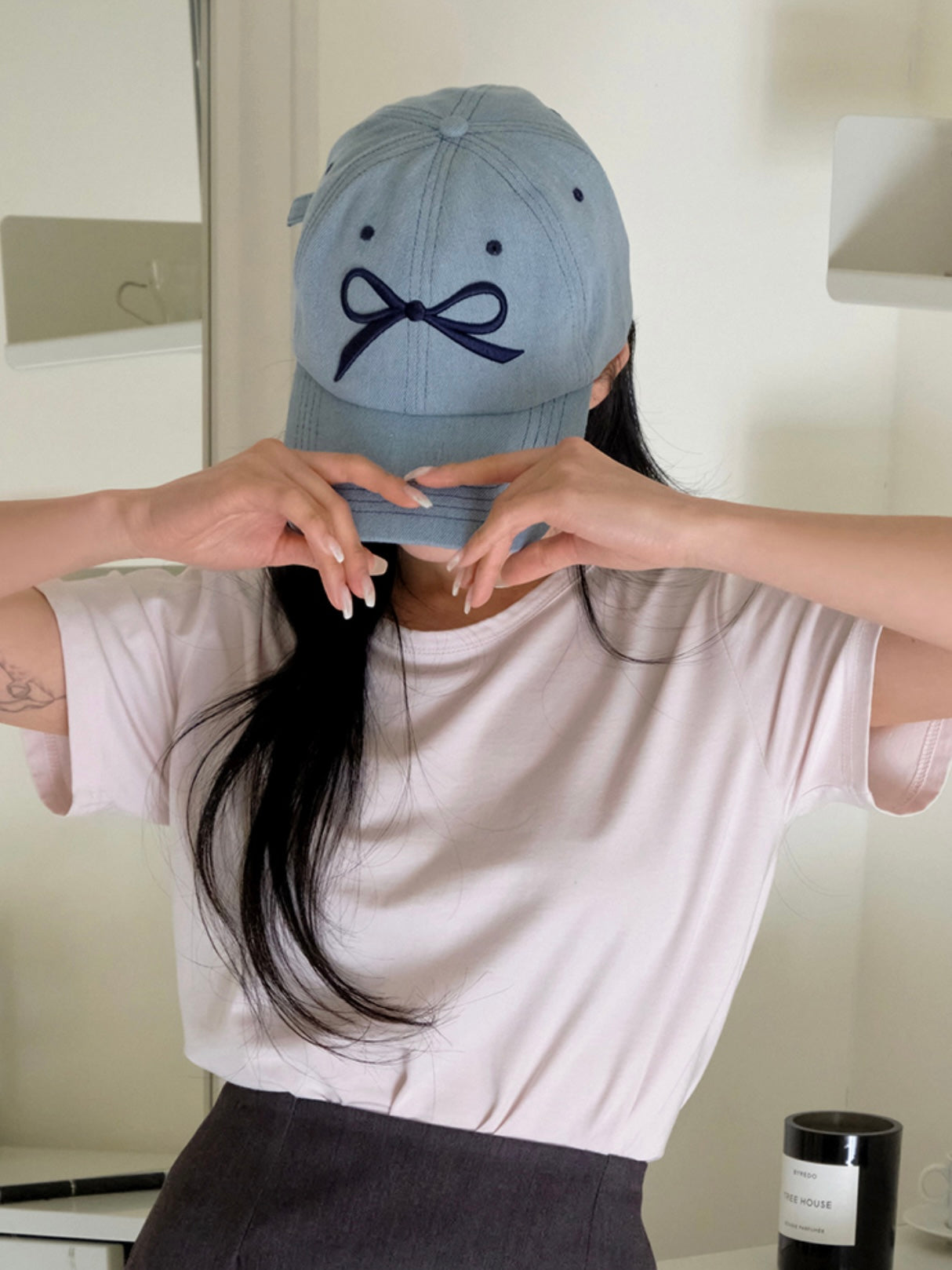 Ribbon denim stitch ballcap