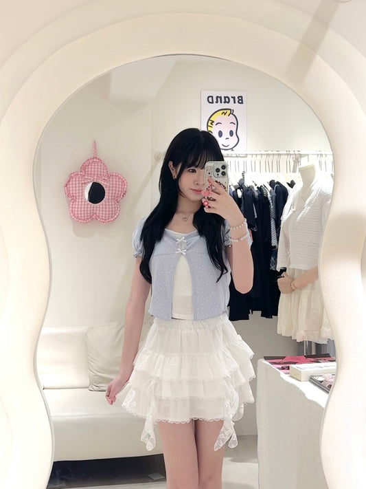 假兩件碎花蝴蝶結上衣