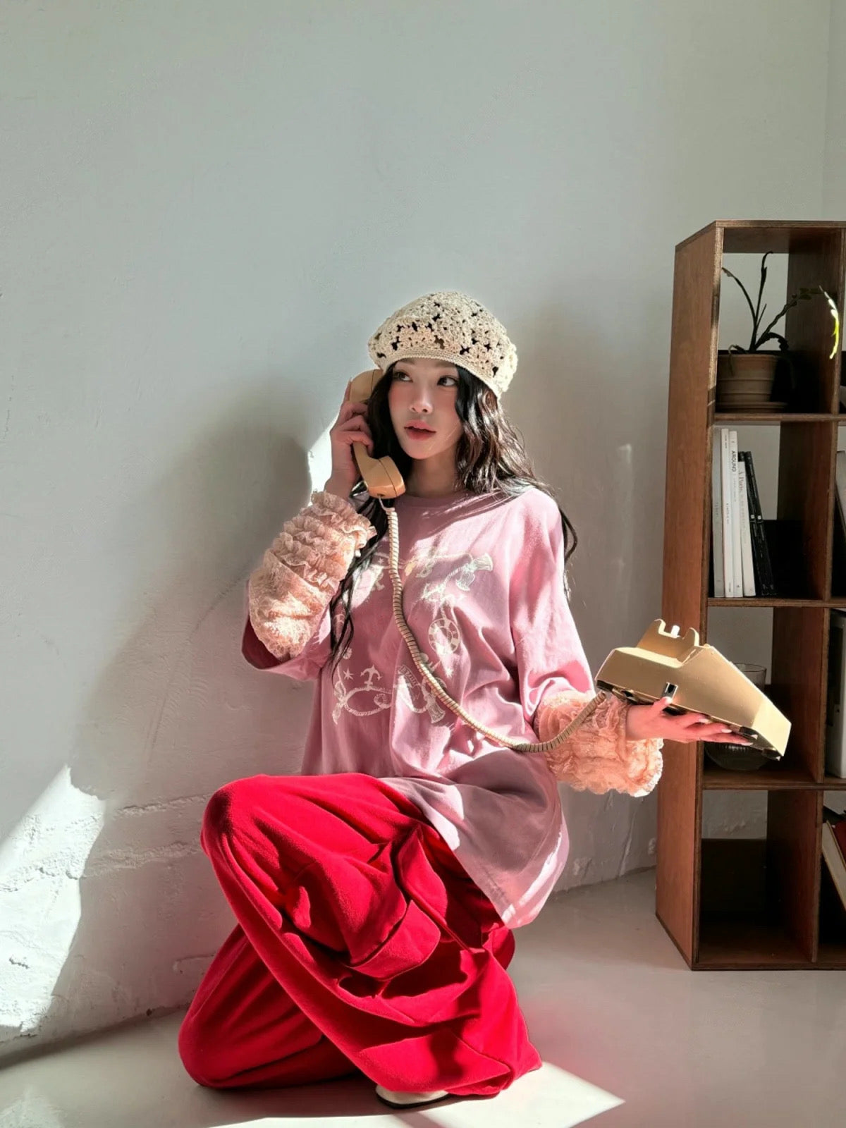 手袖超美♡‧₊蕾絲拼接寬鬆tee