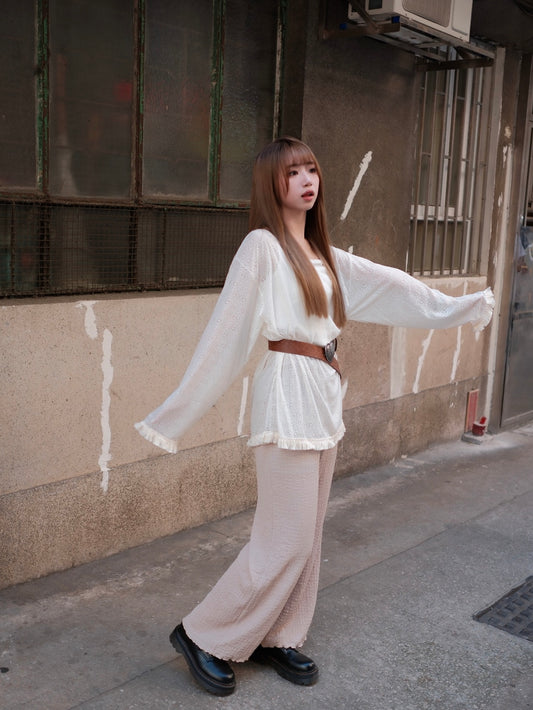 韓系花花流蘇邊寬鬆上衣