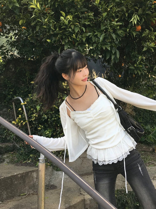 花邊Layer背心+透薄外套Set