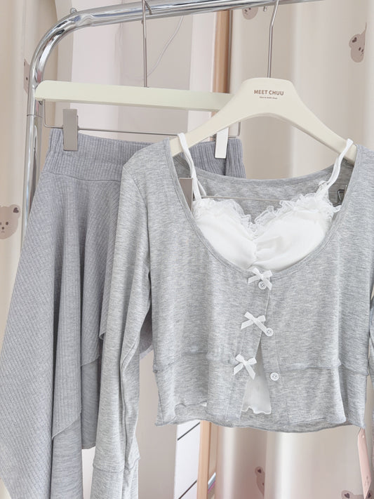 自留!!💗花邊背心+蝴蝶結上衣Set