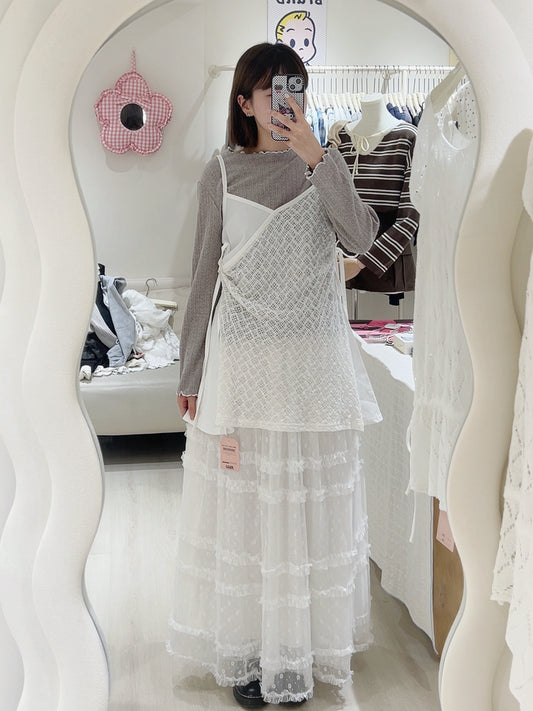 🍨熱賣套裝❤︎⍤蕾絲拼接罩衫