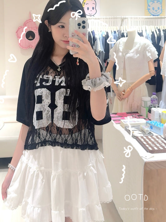 蕾絲數字短款上衣