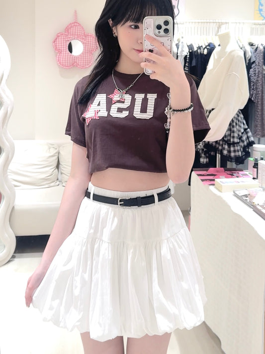 USA復古短tee+白色短裙套裝