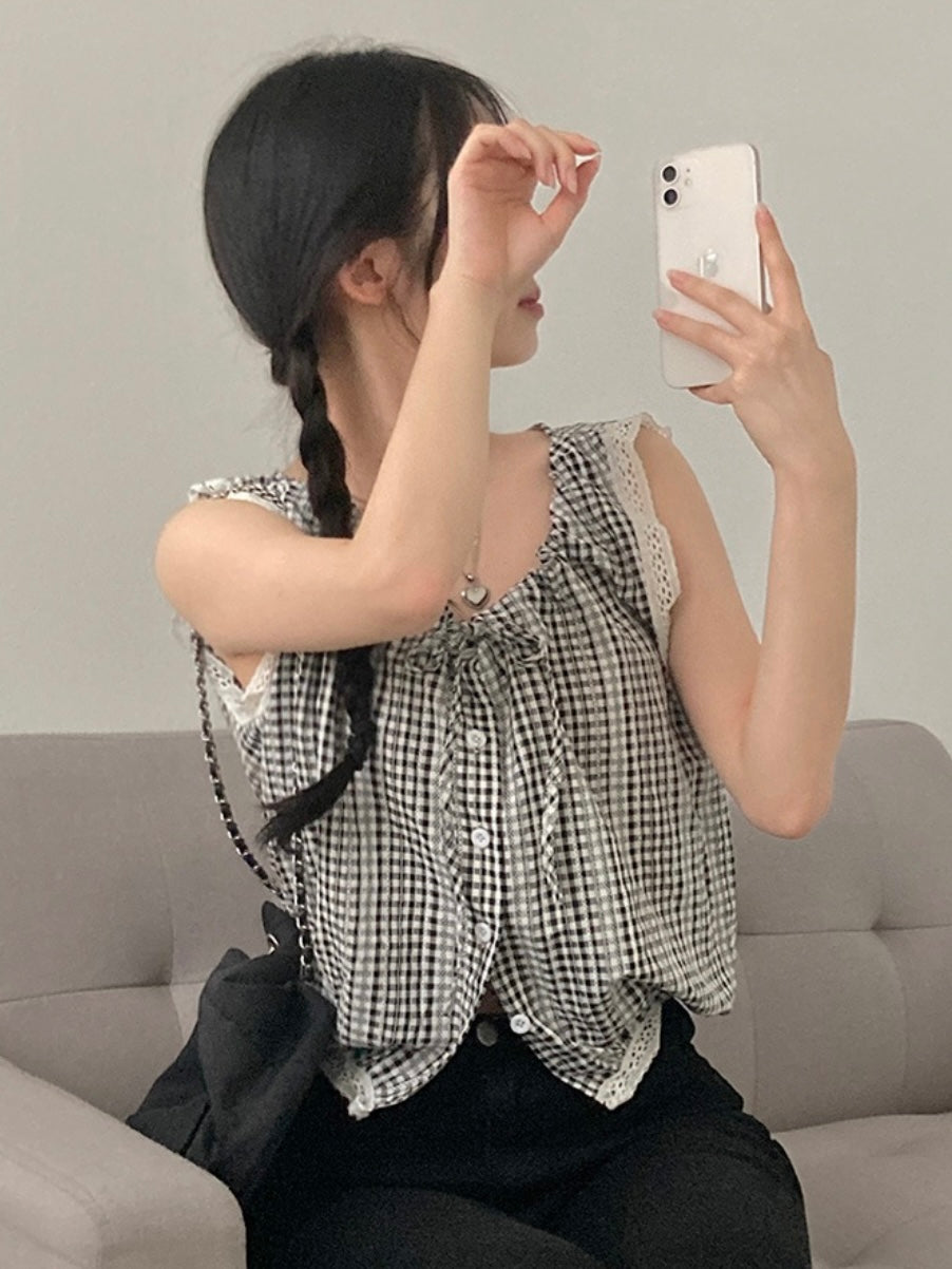 Frill shirring sleeveless