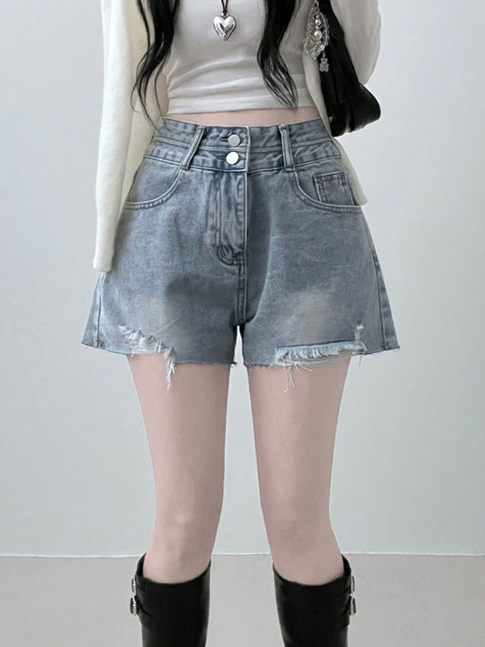 顯瘦BEST🐰雙鈕扣破洞牛仔褲