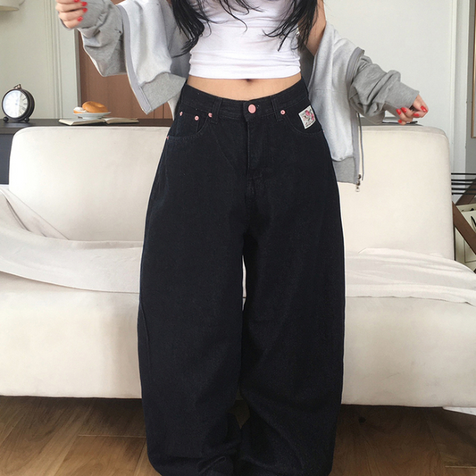 復古拼色字母長牛仔褲