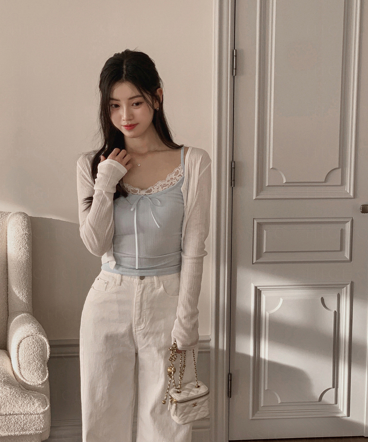 蕾絲層疊蝴蝶結bra top