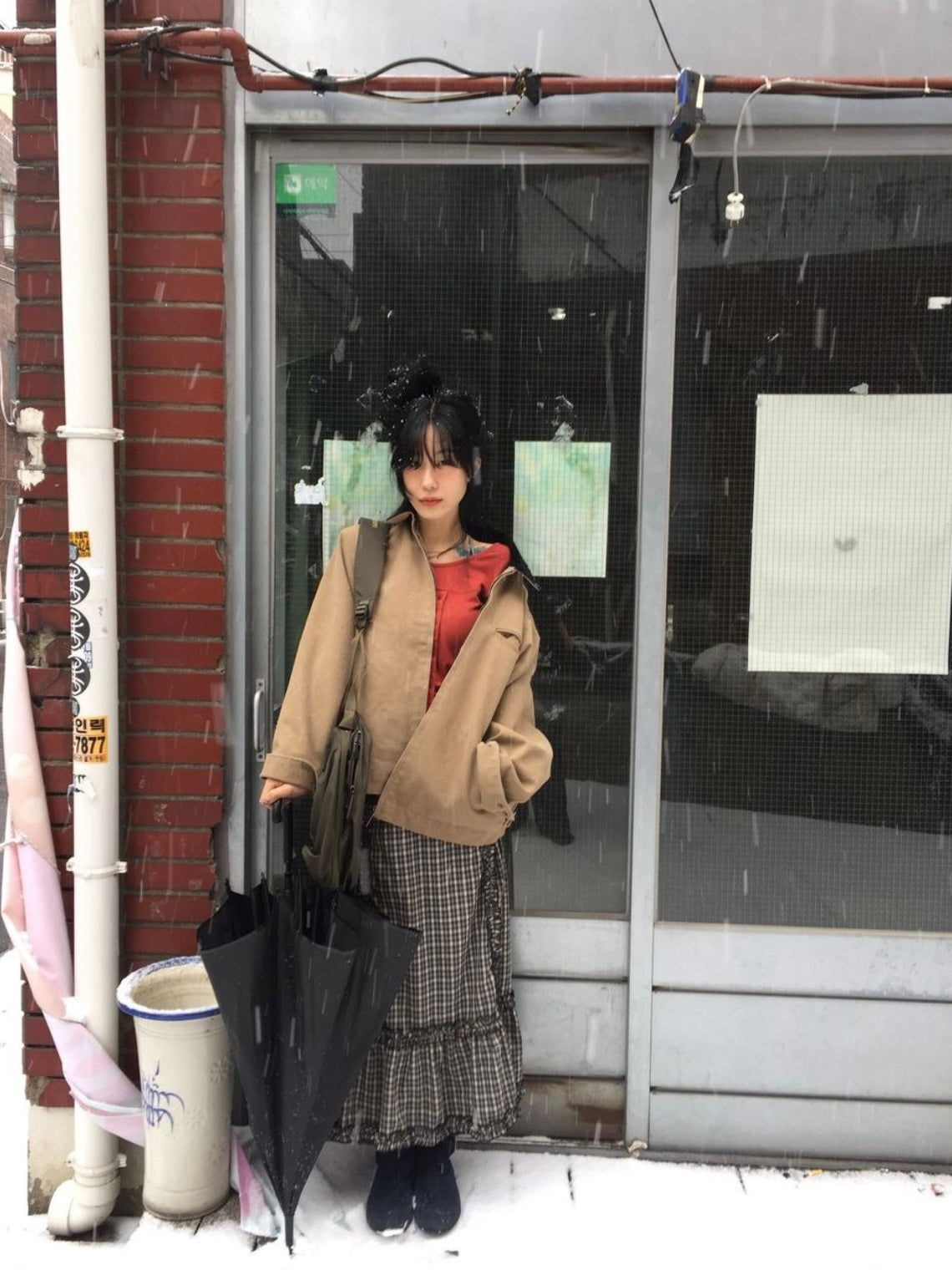 格紋兩側花邊長裙