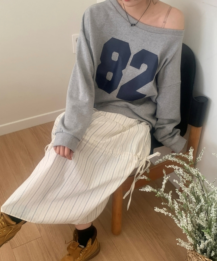 細條紋免燙帶綁帶長裙
