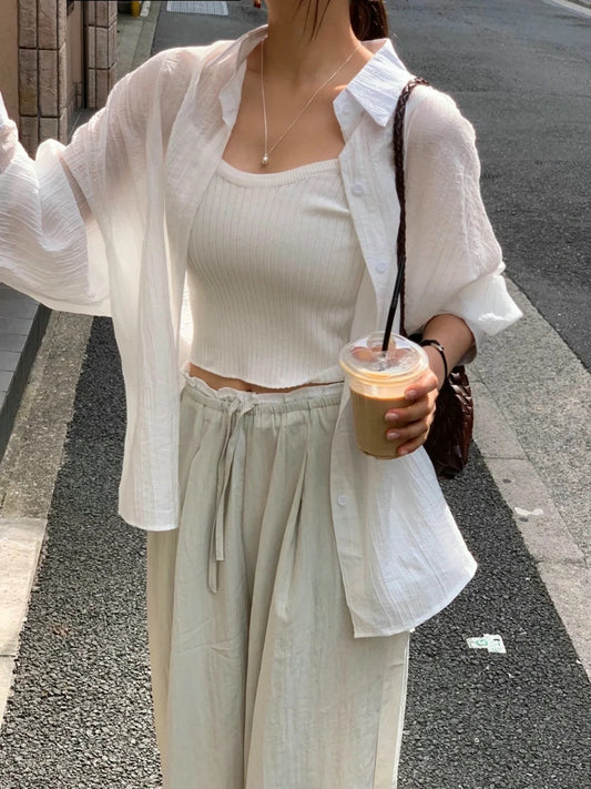 針織小背心+防曬襯衫Set