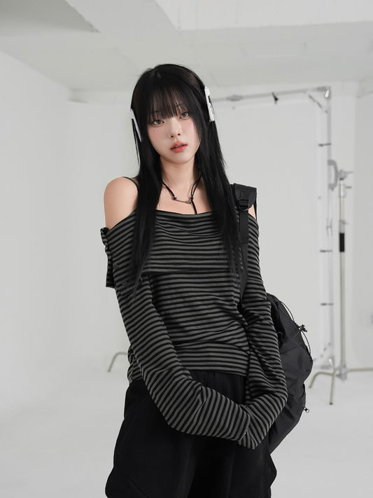 側鈕扣橫間一字膊上衣