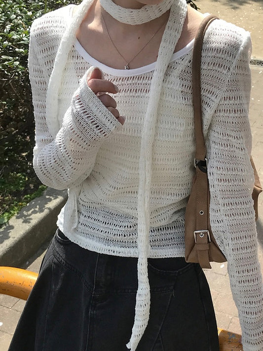 圓領混色線衫+頸繩Set